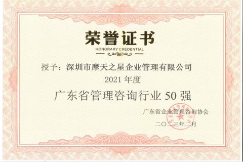 多多28荣获2021年度“广东省管理咨询行业50强”企业
